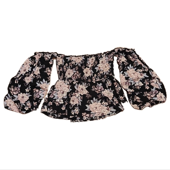 American Eagle Outfitters Floral Off The Shoulder Balloon Sleeve Top- Medium - Picture 3 of 3